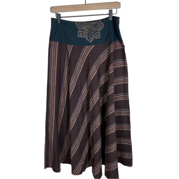 Armand Ventilo Striped Boho Maxi Linen Blend Full Skirt FR 40/  US 8 - Picture 1 of 7